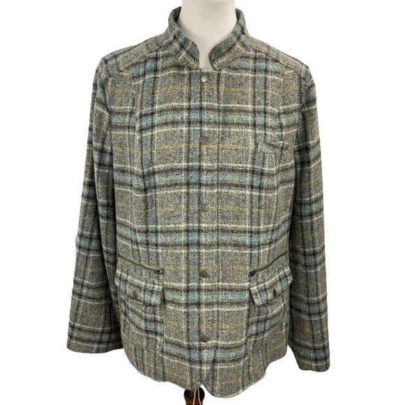 Vintage LL Bean Jacket Plaid Checkered Wool 90s Y2K Equestrian Women Size Large - Picture 1 of 12